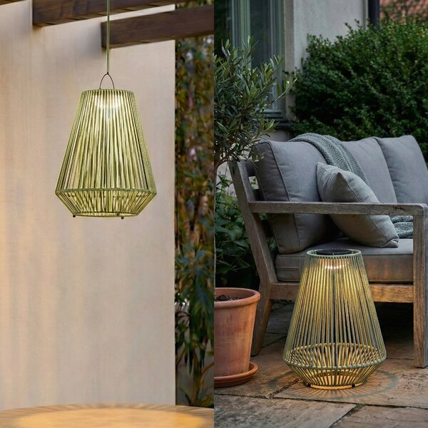 Lindby LED-sončna viseča svetilka Austas, zelena, Ø 32 cm, USB, IP54, zatemnjen, Zelena, Plastika, Sodobni
