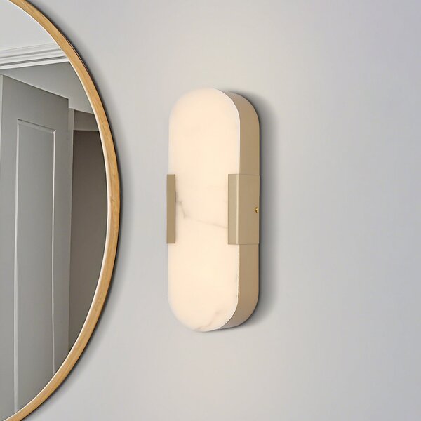 Searchlight LED kopalniška stenska svetilka Opaline višina 35 cm zlata barva kovina/smola, zatemnjen, Zlata / medeninasta, Kopalnica, Kovina
