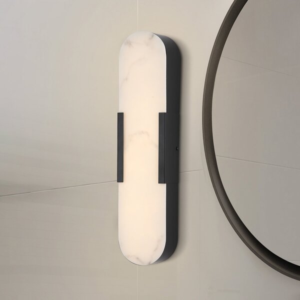 Searchlight LED stenska svetilka za kopalnico Opaline, višina 50 cm, črna, kovina/smola, zatemnjen, Črna, Kopalnica, Kovina