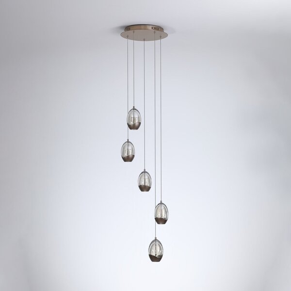Searchlight LED viseča svetilka Seeds, Ø 30 cm, krem barva, steklo, 5-svetilna., zatemnjen, Bež, Dnevna soba / jedilnica, Steklo