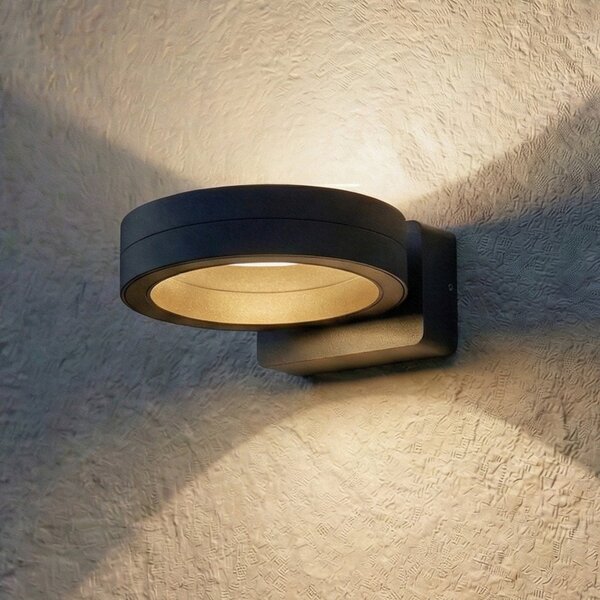 Lindby LED zunanja stenska svetilka Selviro, antracit, Ø 20 cm, IP65, Črna, Aluminij, Sodobni