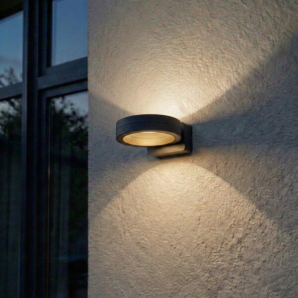 Lindby LED zunanja stenska svetilka Selviro, antracit, Ø 20 cm, IP65, Črna, Aluminij, Sodobni