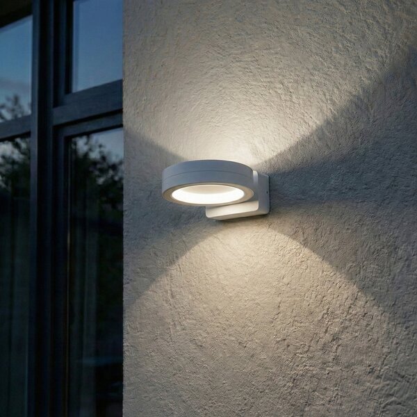 Lindby LED zunanja stenska svetilka Selviro, bela, Ø 20 cm, IP65, Bela, Aluminij, Sodobni