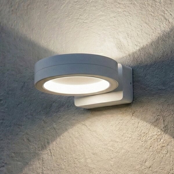 Lindby LED zunanja stenska svetilka Selviro, bela, Ø 20 cm, IP65, Bela, Aluminij, Sodobni