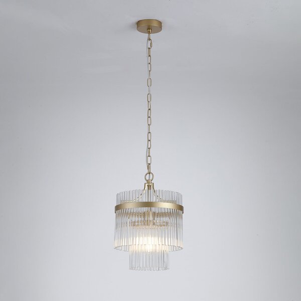 Searchlight Obesna svetilka Lara, Ø 26 cm, zlata/prozorna, steklo/kovina, zatemnjen, Zlata / medeninasta, Dnevna soba / jedilnica, Steklo