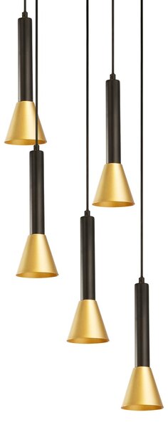 Searchlight Visoka svetilka Signal, Ø 37 cm, črna/zlata kovina, 5-kraka, zatemnjen, Črna, Dnevna soba / jedilnica, Kovina