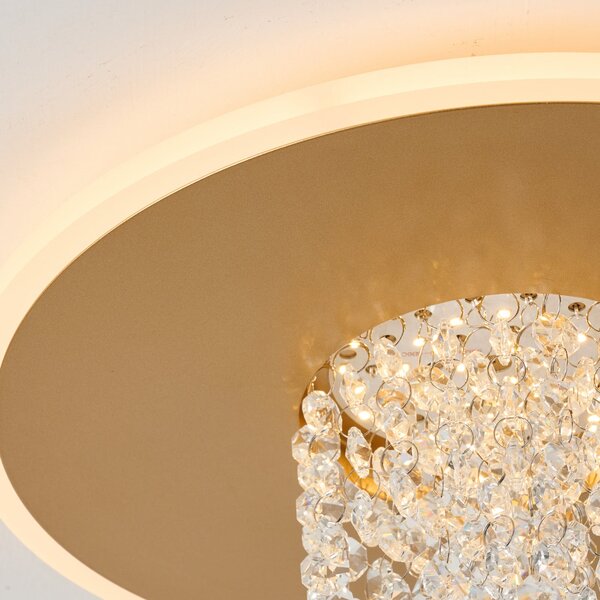 Searchlight LED stropna svetilka Deluge, zlata barva, Ø 32 cm, kovina/akril, zatemnjen, Prozorna, Dnevna soba / jedilnica, Kovina