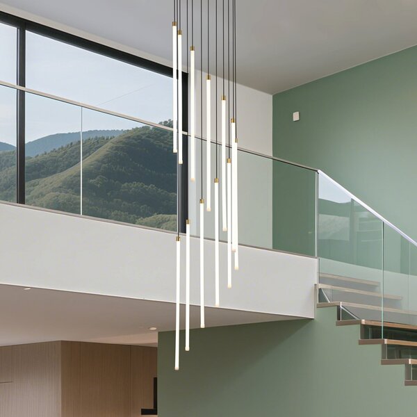 Searchlight LED viseča svetilka Flare, barva medenine, Ø 35 cm, CCT, 12-flg., zatemnjen, Zlata / medeninasta, Dnevna soba / jedilnica, Kovina