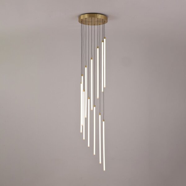 Searchlight LED viseča svetilka Flare, barva medenine, Ø 35 cm, CCT, 12-flg., zatemnjen, Zlata / medeninasta, Dnevna soba / jedilnica, Kovina