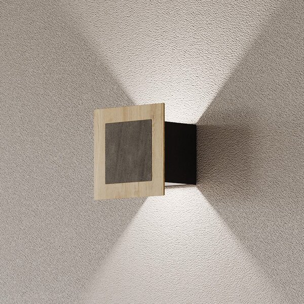 Elobra LED stenska svetilka Chile S, hrast/granit, višina 15 cm, z možnostjo zatemnitve, zatemnjen, Les, Dnevna soba / jedilnica, Les, Sodobni