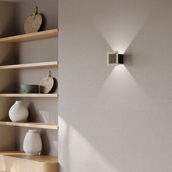 Elobra LED stenska svetilka Chile S, hrast/granit, višina 15 cm, z možnostjo zatemnitve, zatemnjen, Les, Dnevna soba / jedilnica, Les, Sodobni