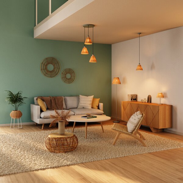 OSRAM viseča svetilka Decor Raffia, 3-delna okrogla, rafia, naravna, zatemnjen, Rjava / rjasta, Dnevna soba / jedilnica, Razno, Podeželska hiša / Rustikalna