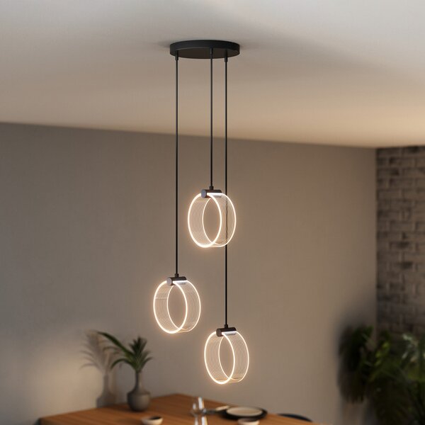 OSRAM LED obesna svetilka Decor Circle, 3-žarnica, okrogla, CCT, črna, Črna, Dnevna soba / jedilnica, Plastika, Sodobni