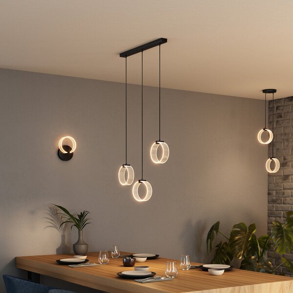 OSRAM LED viseča svetilka Decor Circle, 3-delna, CCT, črna, Črna, Dnevna soba / jedilnica, Plastika, Sodobni