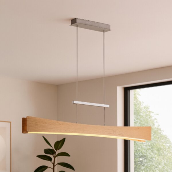 Elobra LED viseča svetilka Peru, hrast/nikelj, dolžina 116 cm, zatemnjen, Les, Dnevna soba / jedilnica, Les, Sodobni