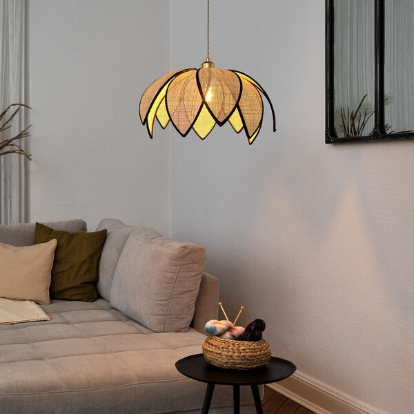 OSRAM viseča svetilka Decor Rattan Lotus, Ø 48 cm, bež, E27, zatemnjen, Bež, Dnevna soba / jedilnica, Les, Sredozemski