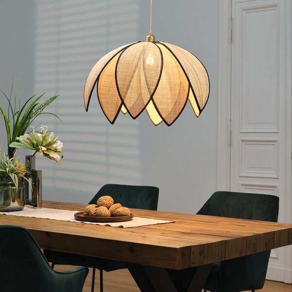 OSRAM viseča svetilka Decor Rattan Lotus, Ø 67 cm, bež, E27, zatemnjen, Bež, Dnevna soba / jedilnica, Les, Sredozemski