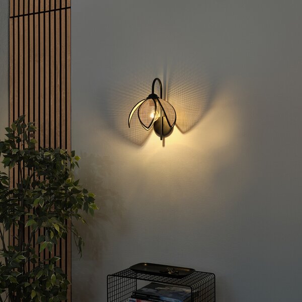 OSRAM stenska svetilka Decor Rattan Lotus, bež/črna, E27, zatemnjen, Bež, Dnevna soba / jedilnica, Les, Sredozemski