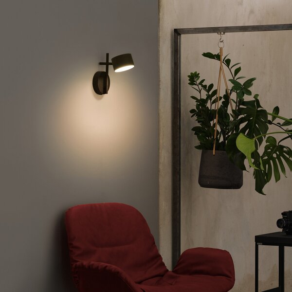 OSRAM LED stenska svetilka Decor Kyoto, črna, z možnostjo zatemnitve, vtič, zatemnjen, Črna, Dnevna soba / jedilnica, Aluminij, Sodobni