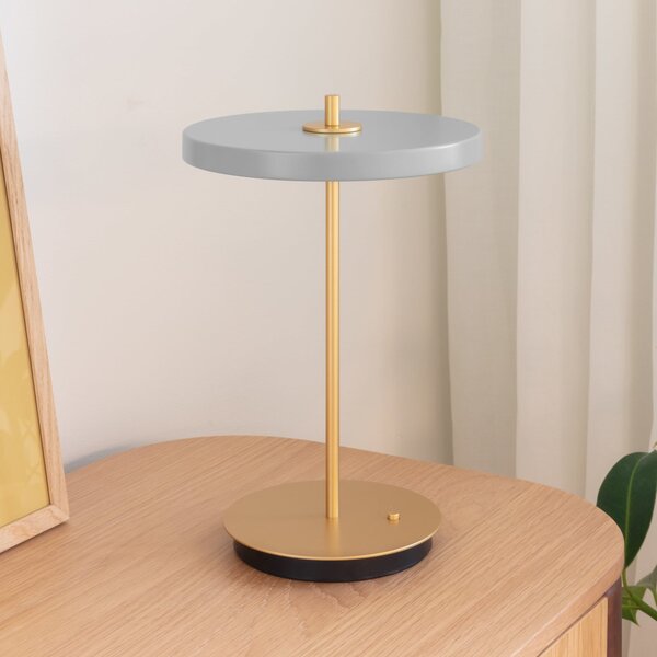 UMAGE LED-akumulatorska namizna svetilka Asteria Move megleno siva/medenina 31, zatemnjen, Siva, Dnevna soba / jedilnica, Kovina, Dizajn