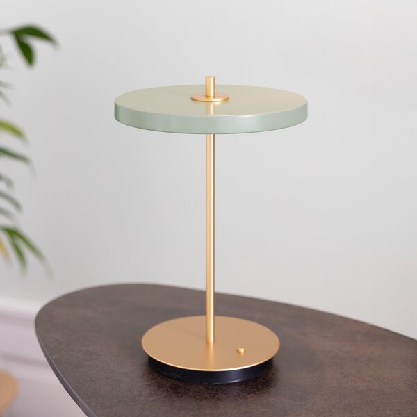 UMAGE LED-akumulatorska namizna svetilka Asteria Move olivno zelena/medenina 31, zatemnjen, Zelena, Dnevna soba / jedilnica, Kovina, Dizajn