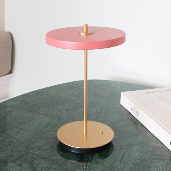 UMAGE LED-akumulatorska namizna svetilka Asteria Move, roza/medenina, 31 cm, zatemnjen, Roza / rosé, Dnevna soba / jedilnica, Kovina, Dizajn