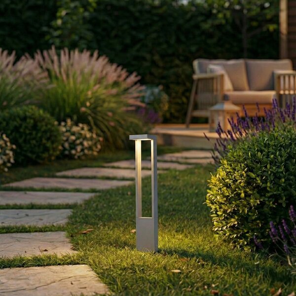 Lindby LED-ulična svetilka Lonete, kamnito siva, višina 65 cm, IP65, Siva, Aluminij, Sodobni