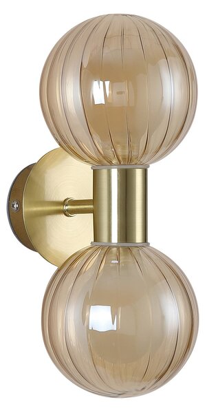 Searchlight Kopalniška stenska svetilka Lumisphere, krem/medenina, višina 28 cm, 2-ploska., zatemnjen, Zlata / medeninasta, Kopalnica, Steklo