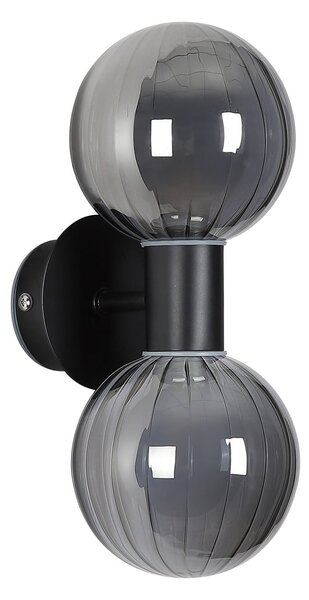 Searchlight Kopalniška stenska svetilka Lumisphere, črna/dimno siva Višina 28 cm 2-fl., zatemnjen, Črna, Kopalnica, Steklo