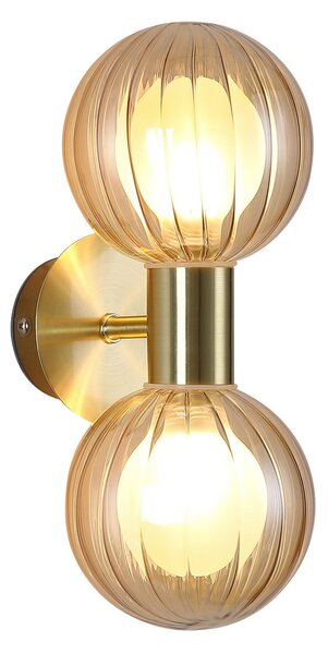Searchlight Kopalniška stenska svetilka Lumisphere, krem/medenina, višina 28 cm, 2-ploska., zatemnjen, Zlata / medeninasta, Kopalnica, Steklo