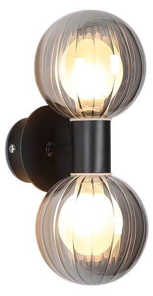 Searchlight Kopalniška stenska svetilka Lumisphere, črna/dimno siva Višina 28 cm 2-fl., zatemnjen, Črna, Kopalnica, Steklo