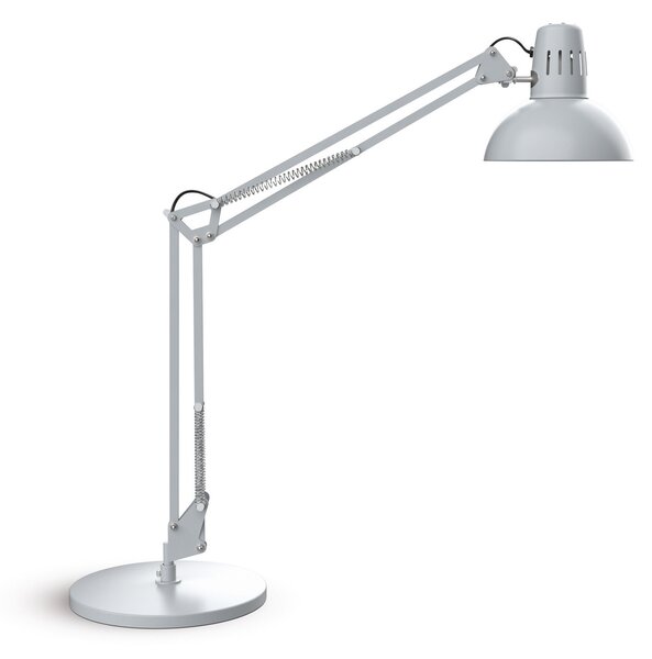 Maul LED namizna svetilka MAULstudy, srebrna, 49 cm, E27, Kovinska, Študija / pisarna, Kovina