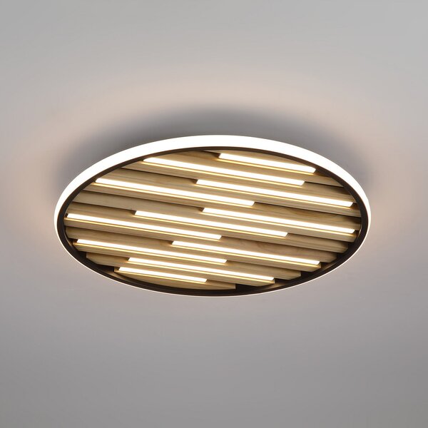 Searchlight LED stropna svetilka Equalise, Ø 49 cm, črna/svetlo rjava, kovina, zatemnjen, Črna, Dnevna soba / jedilnica, Kovina