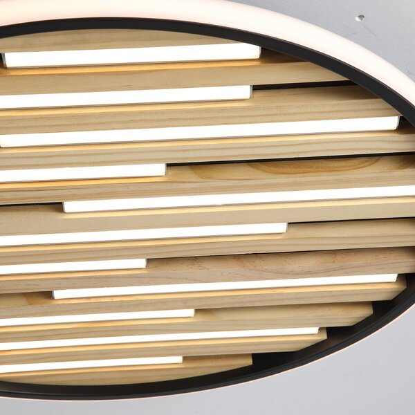 Searchlight LED stropna svetilka Equalise, Ø 49 cm, črna/svetlo rjava, kovina, zatemnjen, Črna, Dnevna soba / jedilnica, Kovina