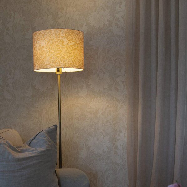 PR Home Stojna svetilka Amy, rumena/zlata, višina 150 cm, tekstil, E27, Zlata / medeninasta, Dnevna soba / jedilnica, Tkanine / tekstil