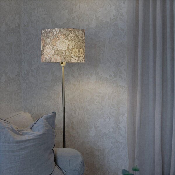 PR Home Stojna svetilka Amy, Dahlia zelena/zlata, višina 150 cm, tekstil, E27, Zlata / medeninasta, Dnevna soba / jedilnica, Tkanine / tekstil