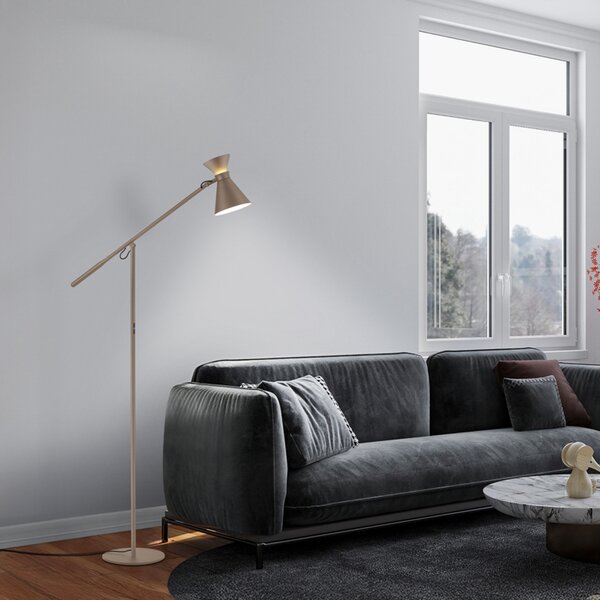 Helestra LED-stoječa svetilka LUK, rjava, dim., nastavljiva višina, zatemnjen, Rjava / rjasta, Študija / pisarna, Aluminij