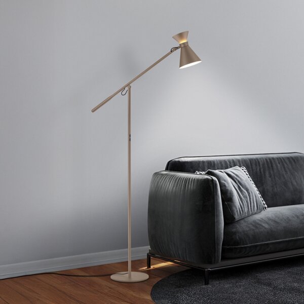 Helestra LED-stoječa svetilka LUK, rjava, dim., nastavljiva višina, zatemnjen, Rjava / rjasta, Študija / pisarna, Aluminij