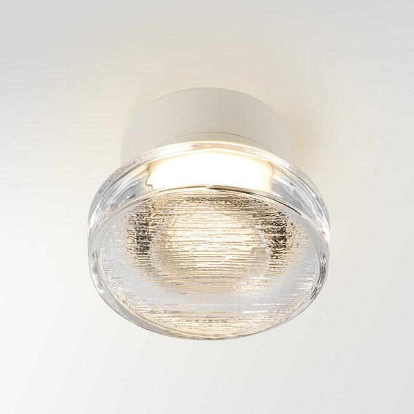 MARSET LED zunanja stenska svetilka Roc, Ø 14 cm, bela/prosojna, zatemnjen, Bela, Aluminij, Dizajn