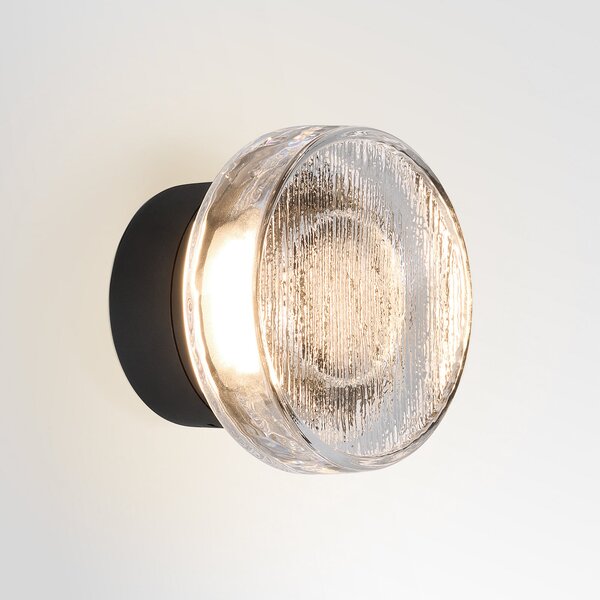 MARSET LED zunanja stenska svetilka Roc, Ø 14 cm, črna/prosojna, zatemnjen, Črna, Aluminij, Dizajn