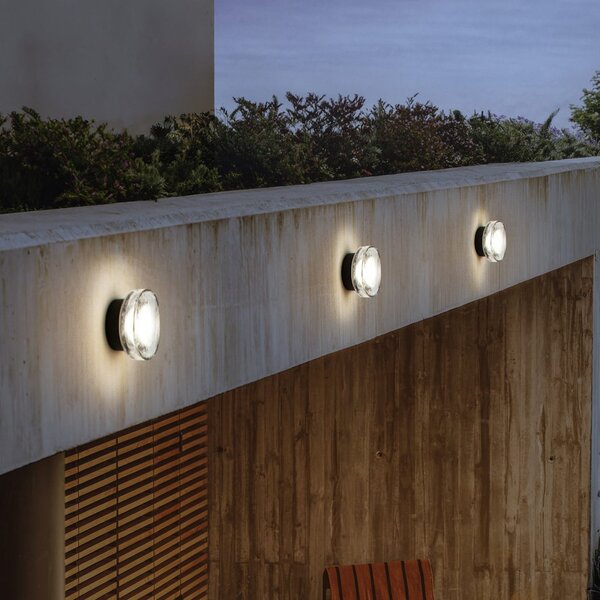 MARSET LED zunanja stenska svetilka Roc, Ø 17 cm, črna/prosojna, zatemnjen, Črna, Aluminij, Dizajn