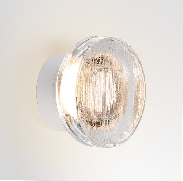 MARSET LED zunanja stenska svetilka Roc, Ø 17 cm, bela/prosojna, zatemnjen, Bela, Aluminij, Dizajn