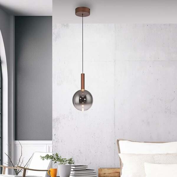 Paul Neuhaus LED viseča svetilka Bowl, Ø 20 cm, rjava/siva, zatemnjen, Rjava / rjasta, Dnevna soba / jedilnica, Steklo, Sodobni