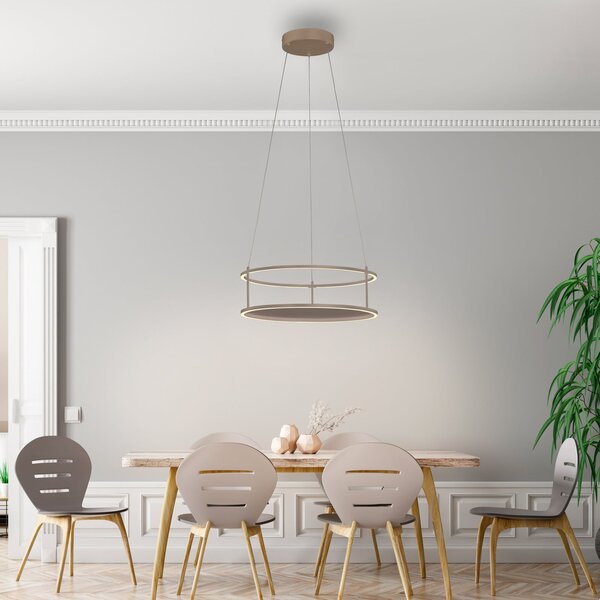 Paul Neuhaus LED-visoka svetilka Conni znamke Neuhaus, peščene barve, Ø 50 cm, zatemnjen, Bež, Dnevna soba / jedilnica, Kovina, Sodobni