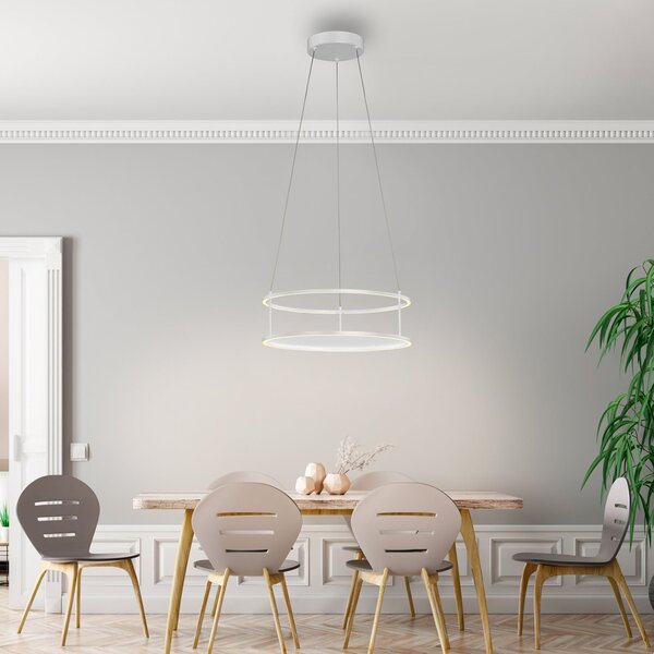 Paul Neuhaus LED-visoka lampa Conni znamke Neuhaus, bela, premer 50 cm, zatemnjen, Bela, Dnevna soba / jedilnica, Kovina, Sodobni