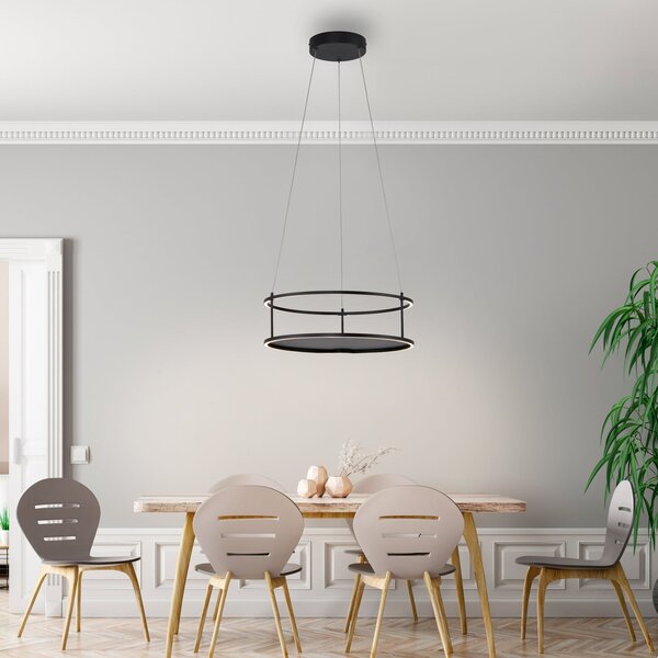 Paul Neuhaus LED-visoka svetilka Conni, črna, Ø 50 cm, zatemnjen, Črna, Dnevna soba / jedilnica, Kovina, Sodobni