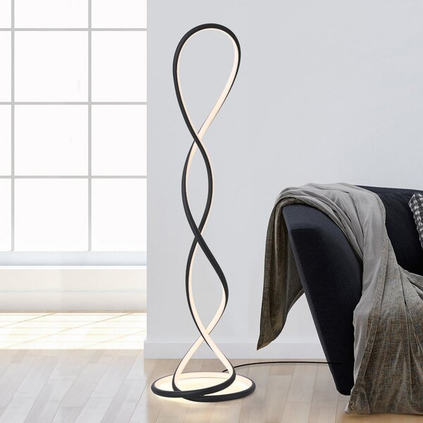 Paul Neuhaus LED-stoječa svetilka Twist, črna, višina 143 cm, zatemnjen, Črna, Dnevna soba / jedilnica, Aluminij, Sodobni