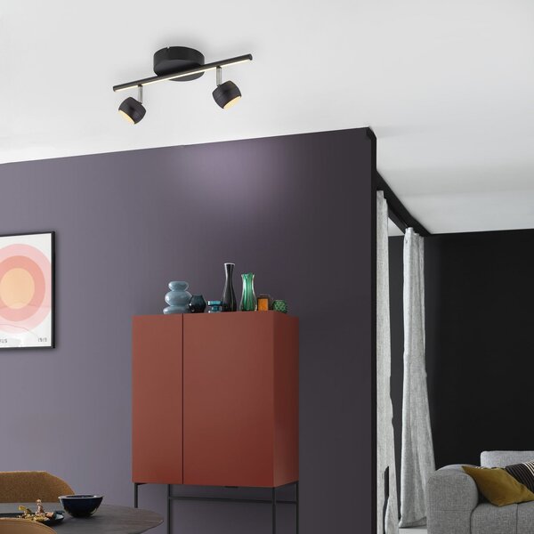 JUST LIGHT. GmbH LED-stropni reflektor Jarik, 2-žarek, črn, 3.000 K, zatemnjen, Črna, Dnevna soba / jedilnica, Kovina, Sodobni