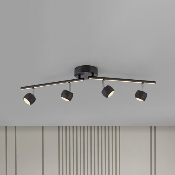 JUST LIGHT. GmbH LED stropni reflektor Jarik, 4-smerni, črn, 3.000 K, zatemnjen, Črna, Dnevna soba / jedilnica, Kovina, Sodobni