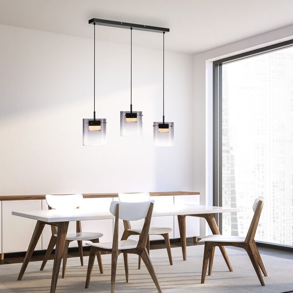 JUST LIGHT. GmbH LED-visoka svetilka Elio, dimno steklo, 3-svetilna, črna, zatemnjen, Siva, Dnevna soba / jedilnica, Steklo, Sodobni